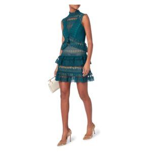 Self-Portrait | Teardrop Guipure Lace Mini Dress in Teal Med Blue (Size 2)